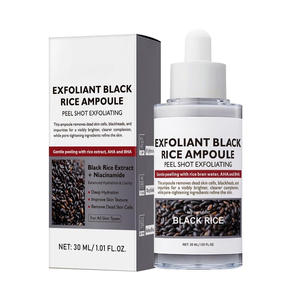 Exfoliant Black Rice Ampoule, Peel Shot Exfoliating Serum with AHA BHA, Rice Bran Water, Niacinamide for Brightening, Dead Skin Cell Removal, 30ml/1.01 fl oz - Image 1 of 4