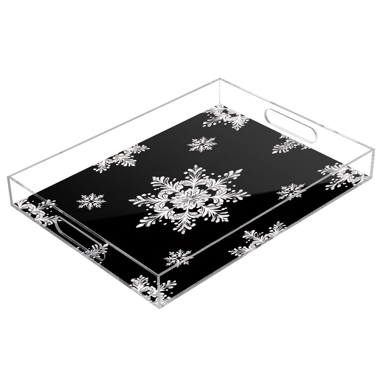 Msyxl Snowflake Serving Tray for Coffee Table, Decorative Acrylic Tray Snowflake Tray with with Handles for Breakfast, Ottoman, Countertop, 12x16 in