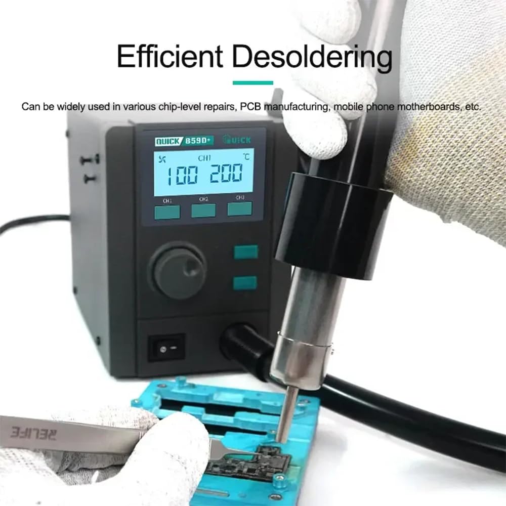 Quick 859D+ 580W Digital Vortex Whirls Wind Hot Air Rework Station with LCD Display Fast Desoldering Auto Sleep Smart Heat Gun Soldering Station with 3 Nozzles,40L Air,Precision Heat Control