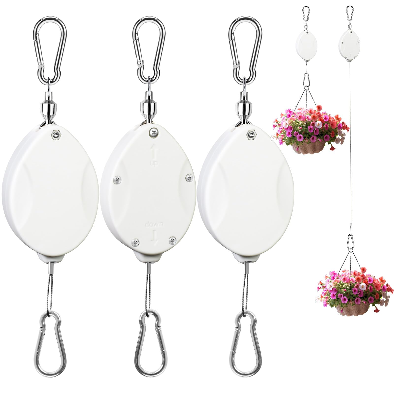 ZUZUAN 3Pcs Retractable Plant Hanger,Easy to Raise and Lower,White