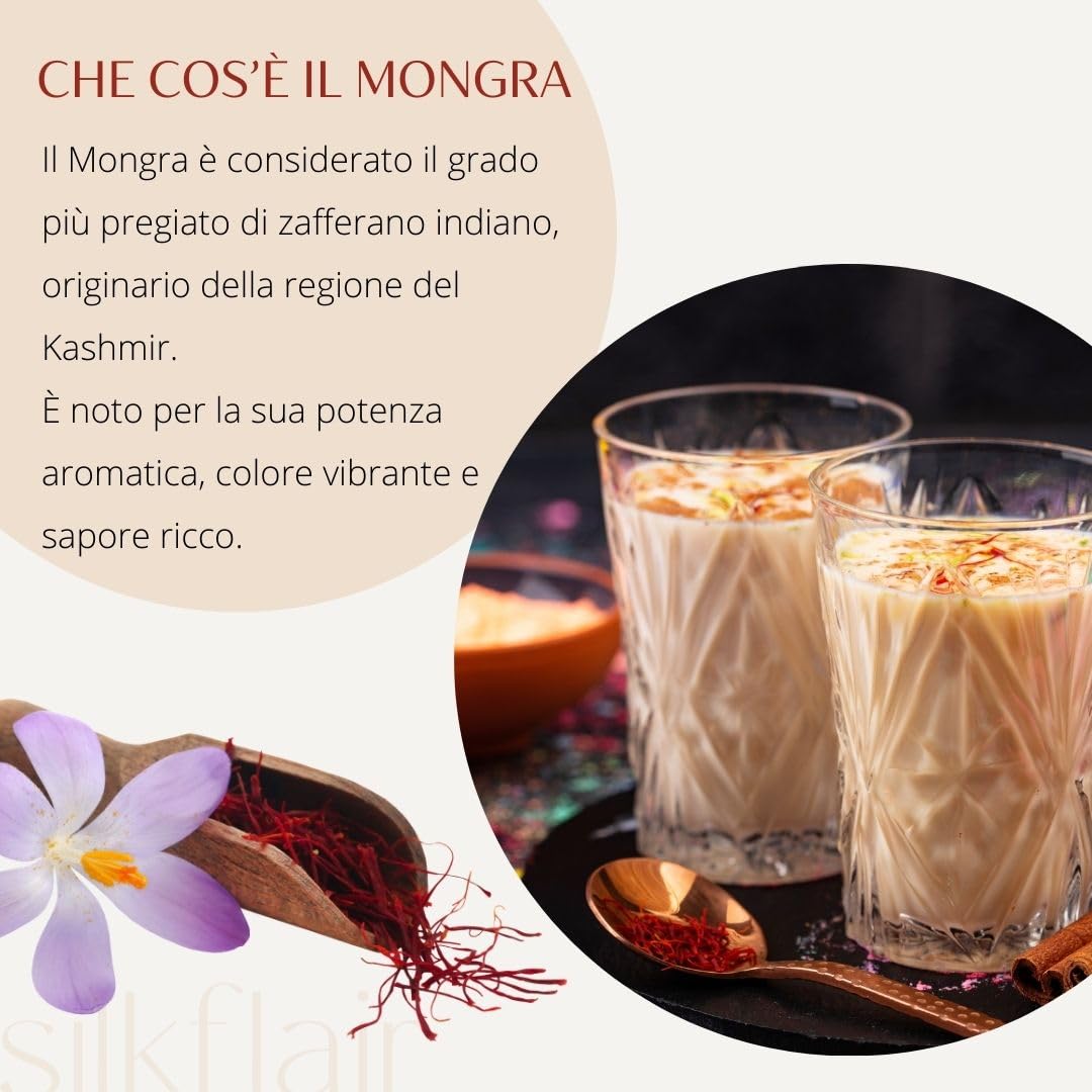 Silkflair - Zafferano in Pistilli - Mongra | Qualità Premium | aroma e colore intensi | raccolti a mano dal Kashmir (2g)