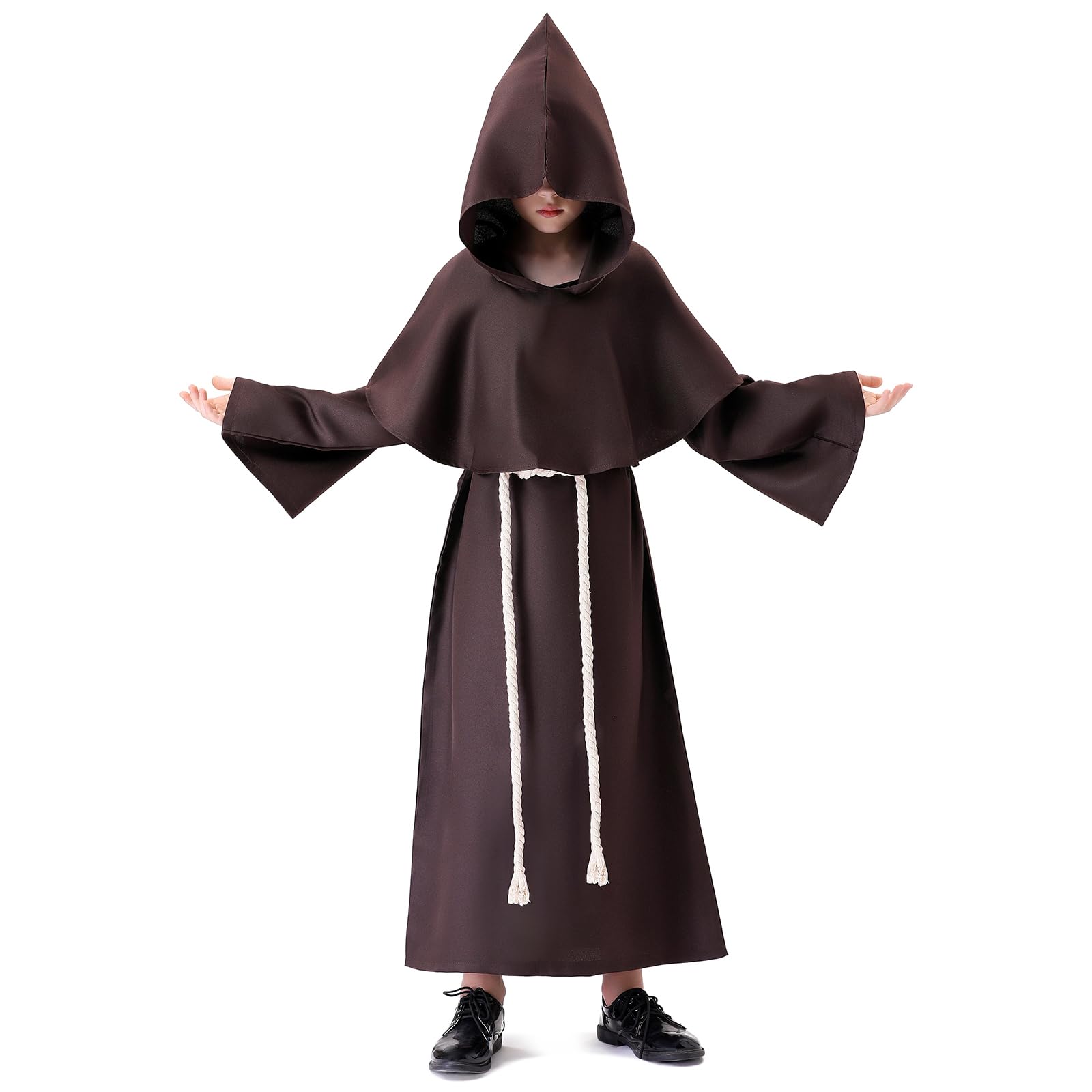 Banchif Costume Bambino Medievale Halloween Bambino Costume Monaco Sacerdote Accappatoio Costume di Carnevale da Bambino Con Cappuccio e Monaco Medievale