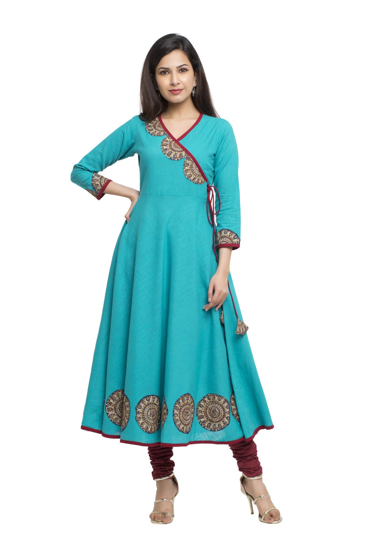 Yash Gallery Women's Cotton Slub Patch Work Angrakha Kurta