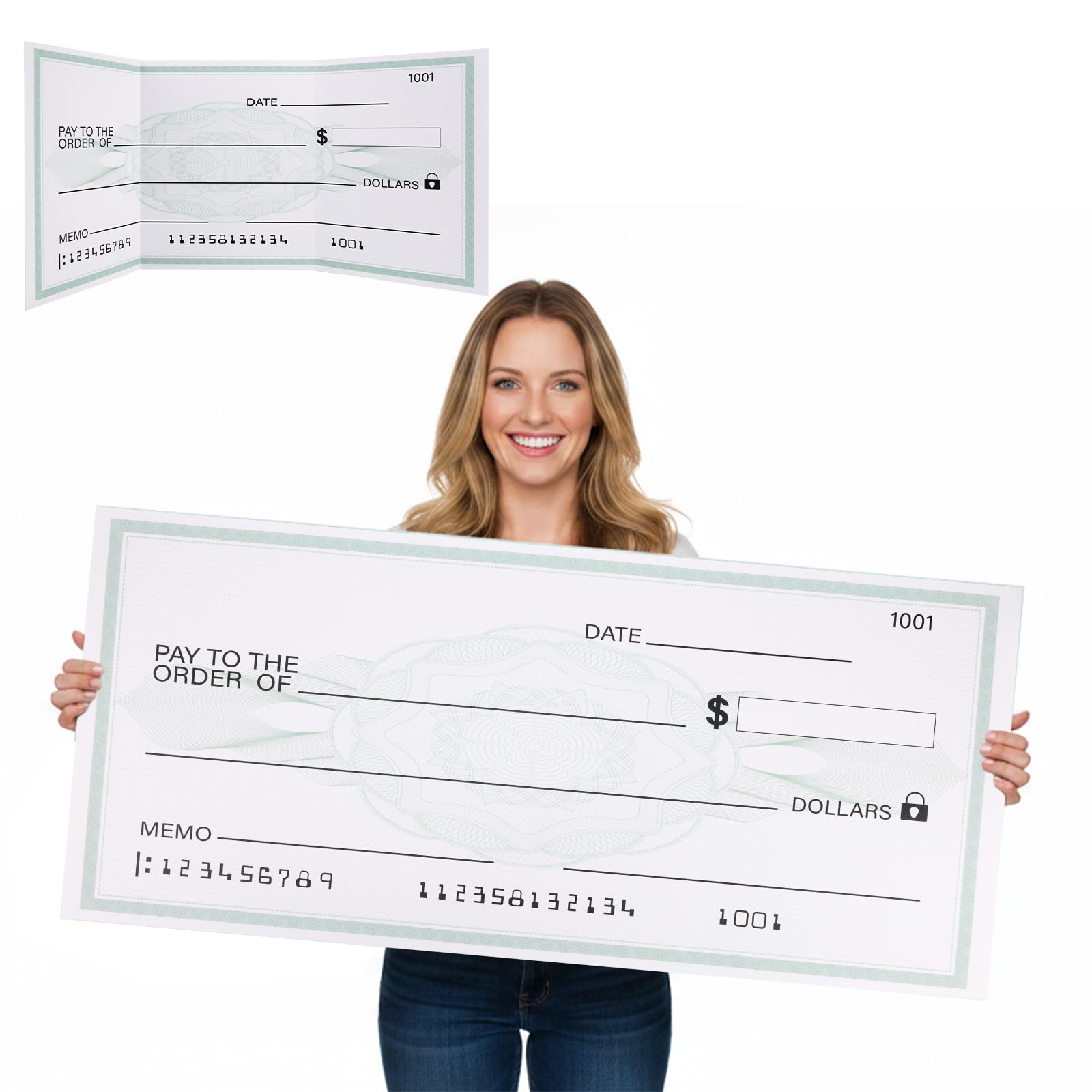 Oversized Fake Check Award for Presentations, 84x36cm/33x14in Giant Large Hard Big Cheque Checks with Dry Erase & Reusable for Celebration Activity Fundraiser Items