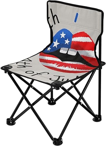 4th of July Independence Day Red and Blue Lips Portable Backpack Beach Chairs for Adults Ultralight Camp Chair with Carrying Bag Hiking Chair for