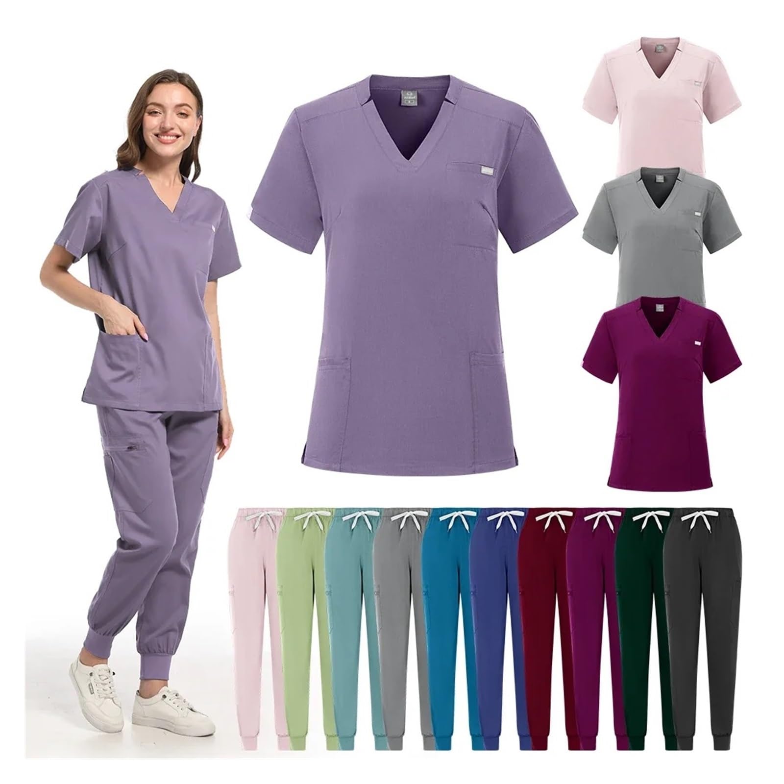 Divisa Infermiere Donna Scrub Uniforme for Sala operatoria Set di Scrub da Lavoro ospedaliero Forniture for Infermiere Tuta for chirurgia Dentale Abbigliamento da Lavoro(Dark Green,XL)