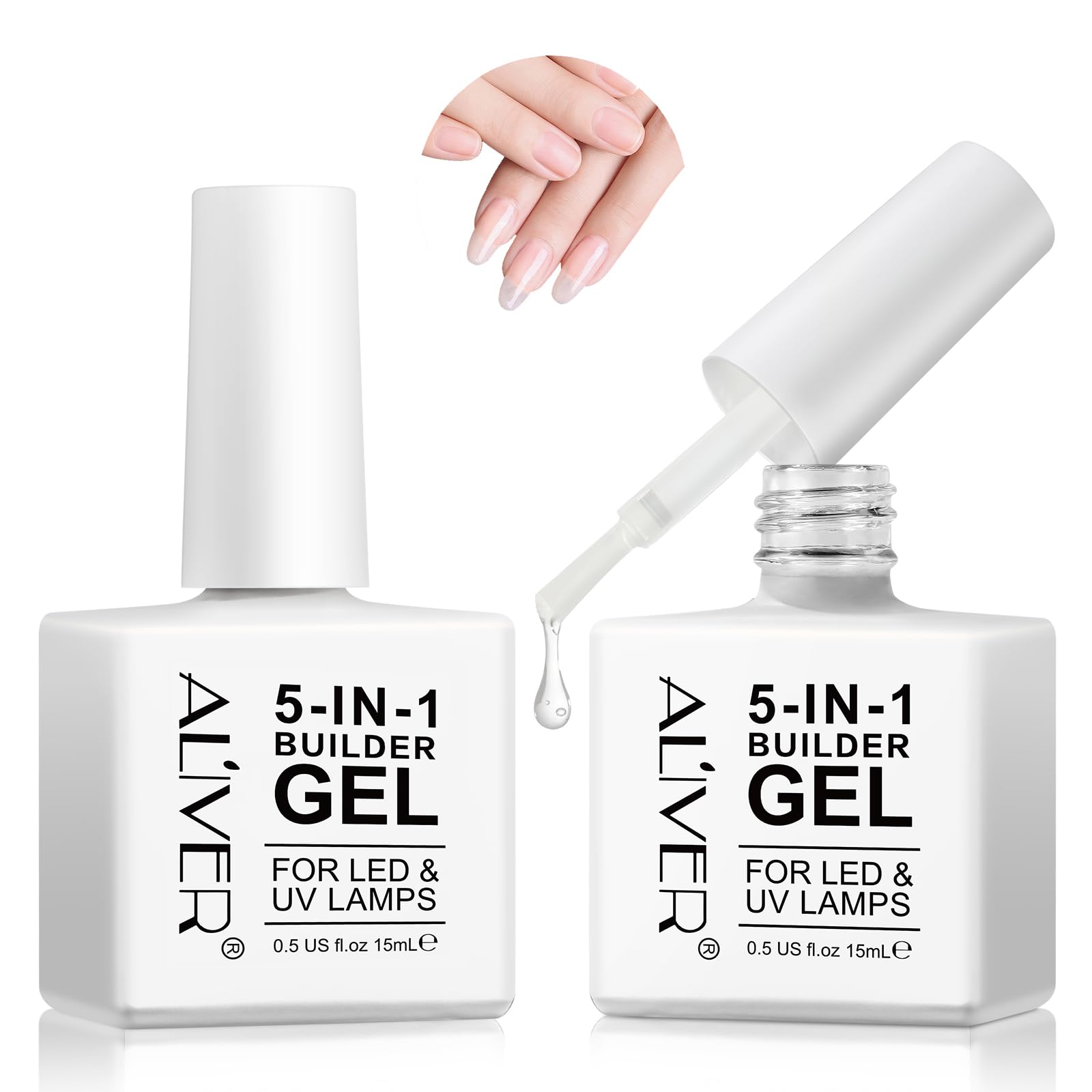 2 Pack Builder Gel, Builder Base, 5 In 1 Nail Builder Gel in a Bottle for Nails Strengthener, Hard Gel Builder Extension For Nails clear)
