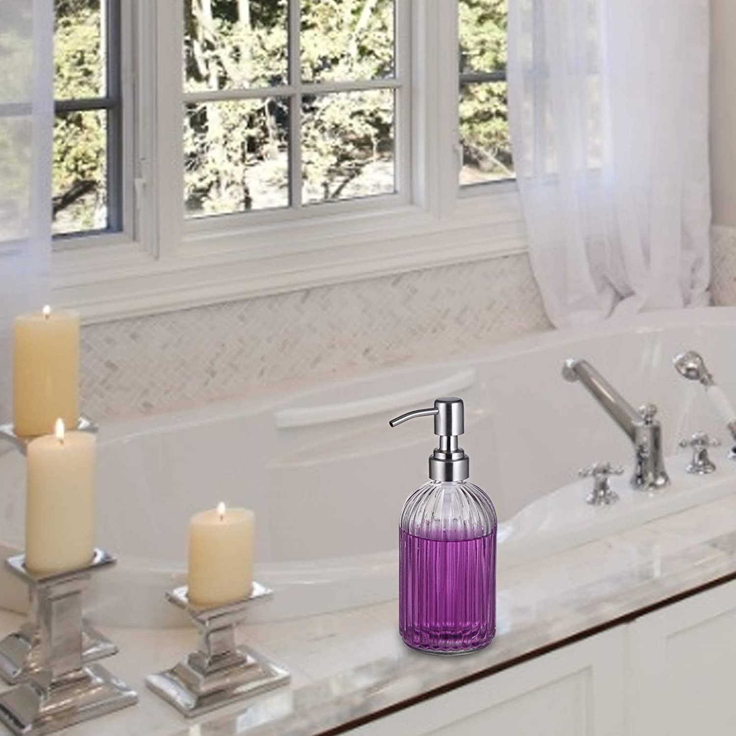 Luxansa Pack of 1 Clear Glass Soap Dispenser Set for Bathroom, Liquid Hand Soap Dispenser Bottle with Pump, Wash Basin, Handwash Liquid Bottle, Glass Sanitizer Hand Dish Dispenser for Kitchen 2