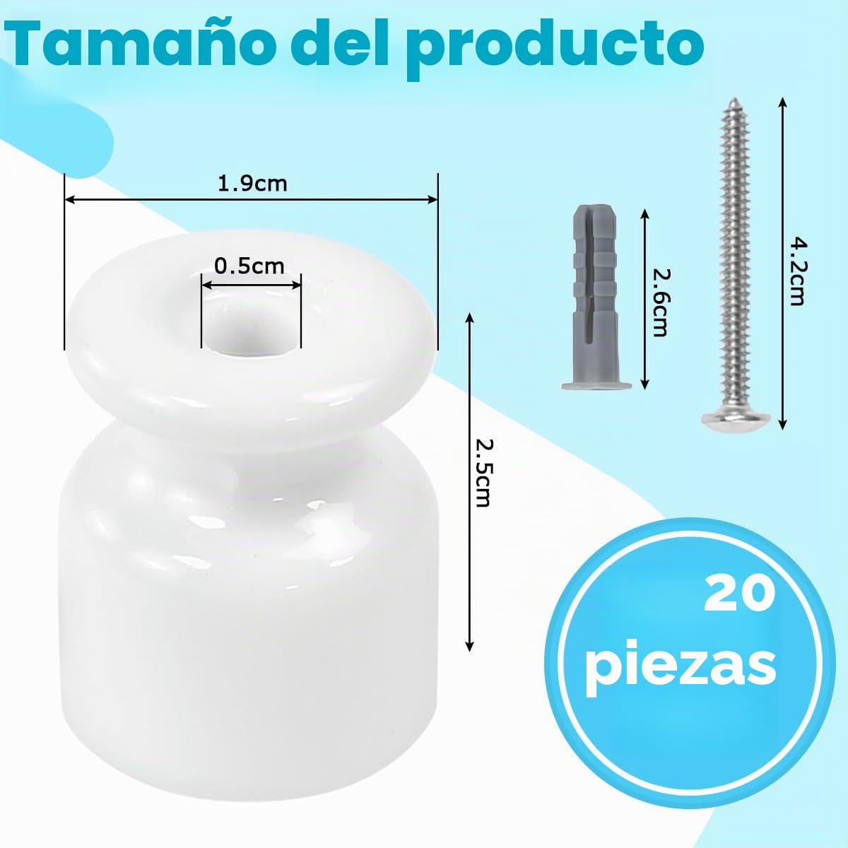 20PCS Aisladores de Porcelana para Cable Trenzado Ø19 mm, Abrazadera Cable Porcelana, Aisladores de Ceramica Blanco, Aislante dePorcelana con Tornillos y Tacos para Seguridad deCable Eléctrico