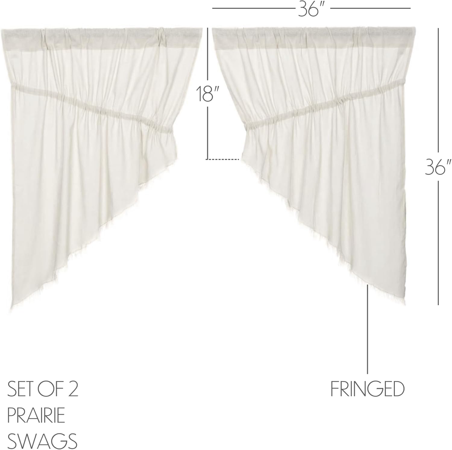 VHC Brands Tobacco Cloth Collection Farmhouse Kitchen100% Cotton Country Window Curtains-Fringed Prairie Swag Pair, 2 pc Set, Antique Off-White