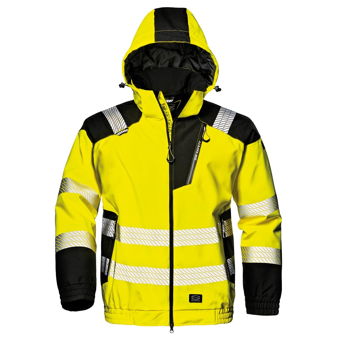 Sir Safety System Pilot Storm Rush Giacca da Lavoro Uomo Alta Visibilità, 100% Poliestere 190 g/m², 3 Tasche, Cappuccio Imbottito, EN ISO 20471 Classe 2, S-4XL, Giallo Alta Visibilità/Nero
