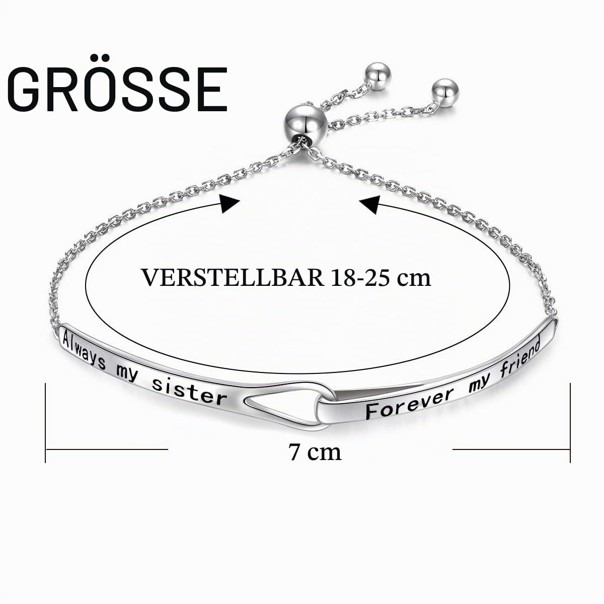 Flyow 925 Sterling Silber Unendliches Inspirierendes Armband mit Botschaft Always My Sister, Forever My Friend, Einstellbare Schwestern Armbänder Freundschaftsschmuck für Schwester Damen Mädchen