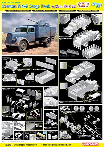 Dragon Models 1/35 German 3T 4X2 Truck With 2Cm Flak 38 2-In-1 Smart Kit #TOP3