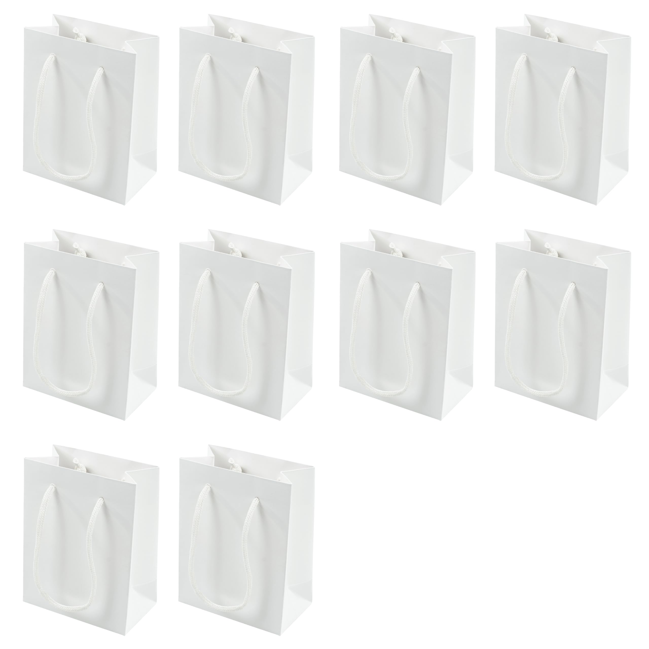 10 Small White Kraft Paper Gift Bags with Handles | Tall, 11 x 14 x 6cm, Reinforced Base | For Retail, Gifting & Weddings | FSC Certified & Recyclable