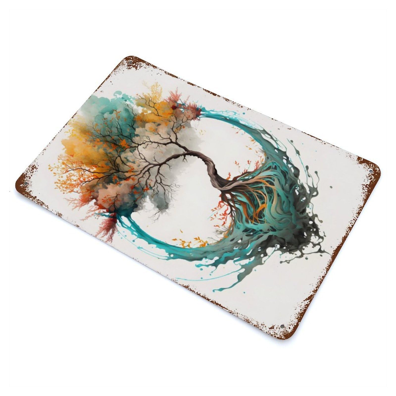 Watercolors Tree 11.8"x7.9" Vintage Rust Metal Sign, Shabby Chic Decor for Garage, Bar And Workshop Decor