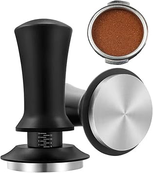Coffee Tamper Coffee Tamper Stainless Steel Flat/Thread Base Internal Spring(51mm,Black Flat Base)