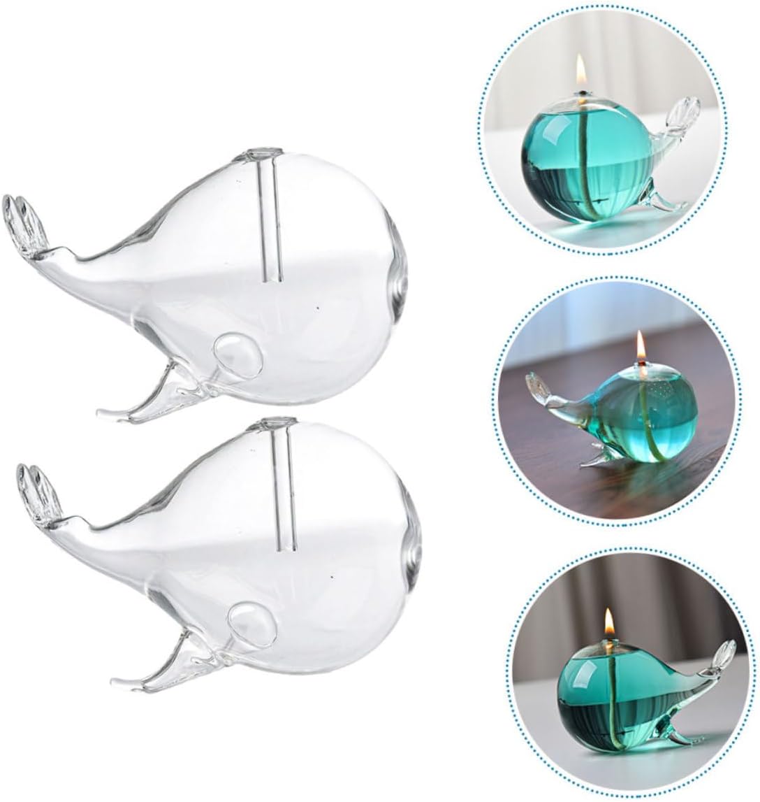 2pcs Kerosene Lamp Vintage Glass Oil Lamp for Indoor Use Creative Whale Design Home Decor Smokeless and Elegant Lighting for Living Room Bedroom Office