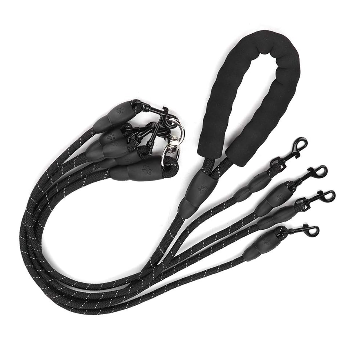 Sarini Pet Multi Leash 4-Head Leash for Small Medium and Large Dogs Detachable Nylon Leash for Walking Multiple Pets with 360° Swivel Buckle Fixed Leash Length Black - Image 2
