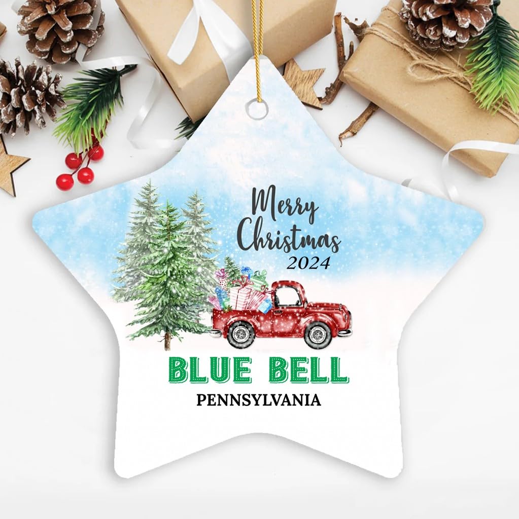 Christmas Ornament Blue Bell PA Ornaments Gifts Ideas Blue Bell Pennsylvania New Home Town 2024 Keepsake Housewarming for Family Friend Star 3''
