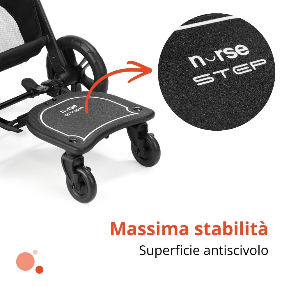 Nurse Piattaforma Monopattino per Passeggino e Seggiolino, Universale fino a 20 kg, Antiscivolo, Installazione Facile senza Attrezzi