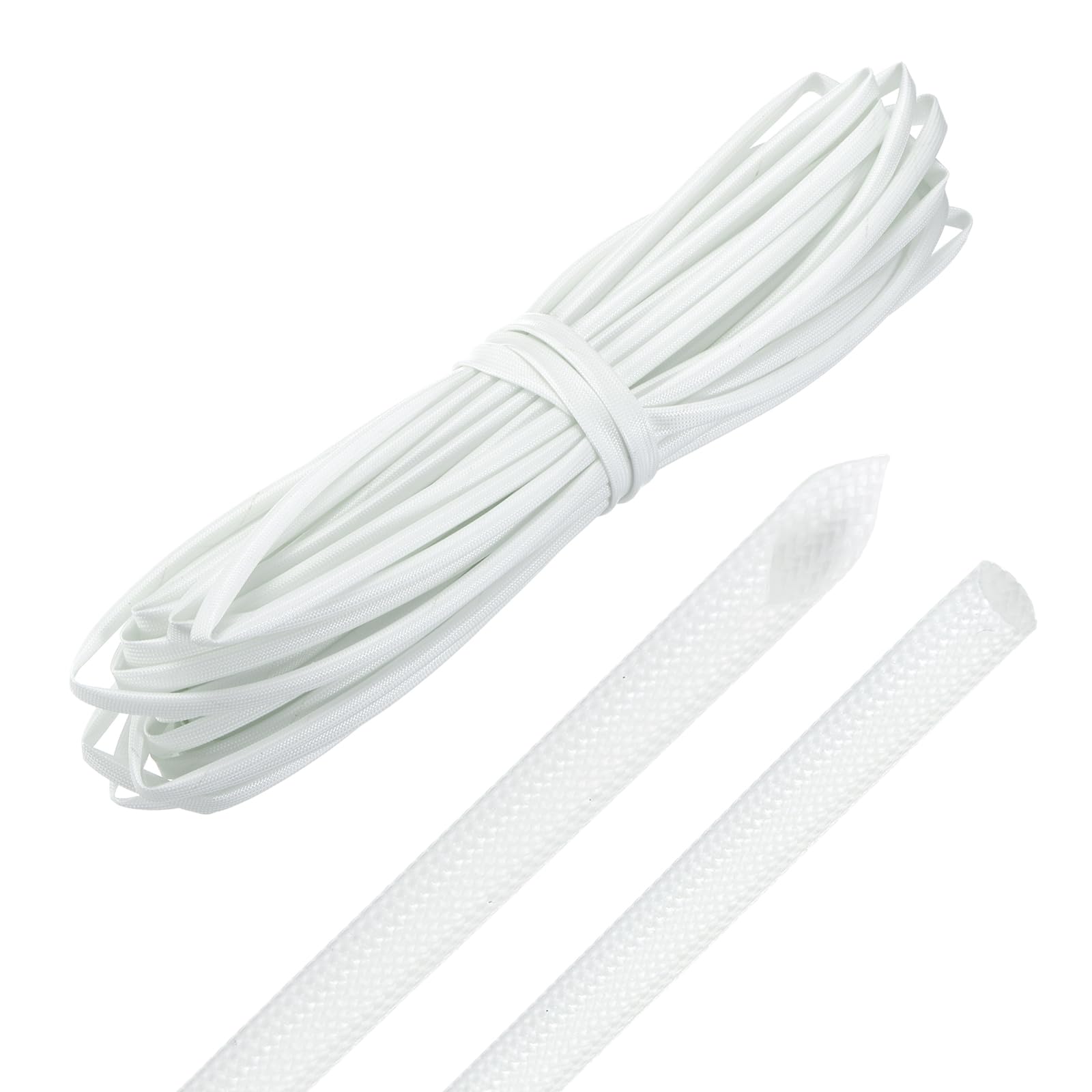 sourcing map 49ft Braided Cable Sleeve, 5mm / 3/16" ID 200C High Temperature 1500V Fiberglass Wire Insulation Cord Protector Organizer Wires Management for Motor Engine Fuel Line, White