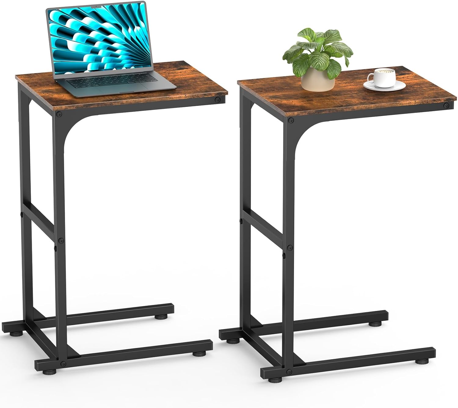 Kitsure Side Table Set of 2 - C-Shaped Small End Tables for Living Room & Bedroom, Rustic-Style Narrow Couch Table for Small Spaces, Leveling Feet Attached, 15.7"×11.8"×24" 15.7"×11.8"×24.0" 2