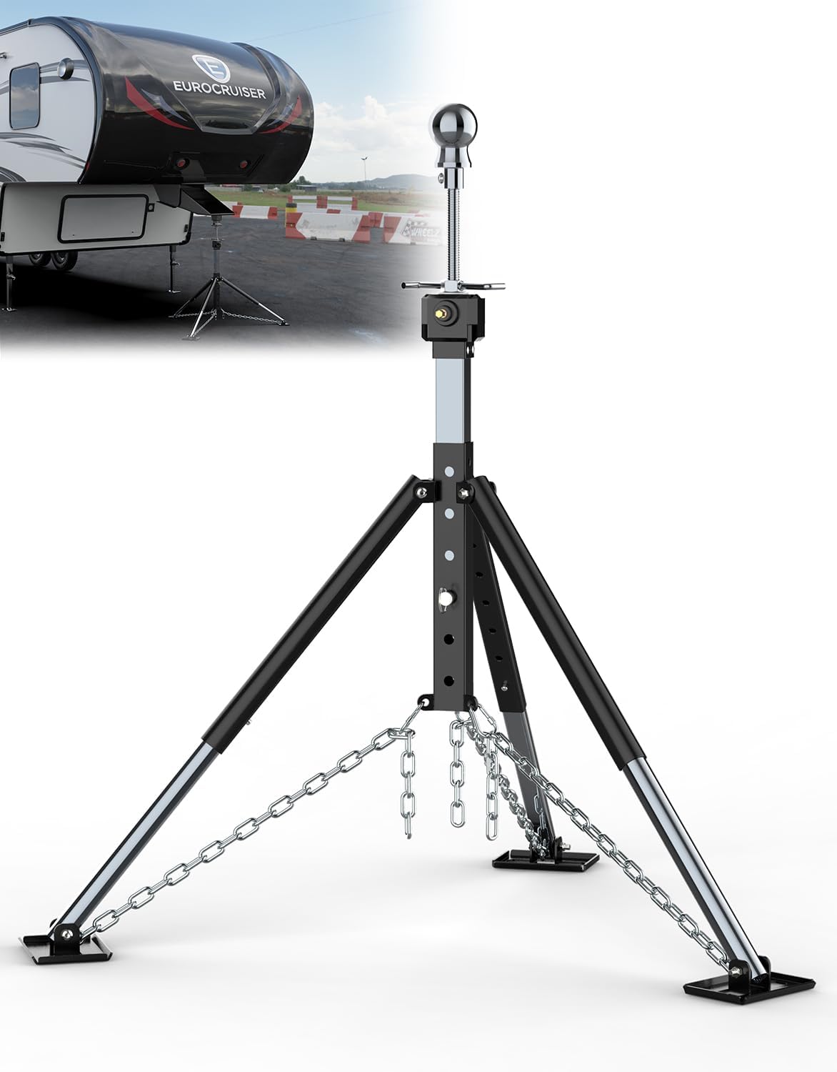 New Upgraded RV Gooseneck Camper 5th Wheel Tripod Stabilizer Jack [Extended Allow Drill Adjust], Adjustable 21.26"-55.12" Fifth Wheel Tripod Stabilizer King Pin with 7500 lb Load Capacity, 2-5/16"Ball