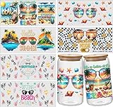 UV DTF Glass Mug Transfer Stickers, 6 Summer Themed Mug Transfer Craft Stickers, UV DTF Transfer Waterproof Stickers for 16 oz Libbey Glasses, Furniture Crafts Woodworking DIY