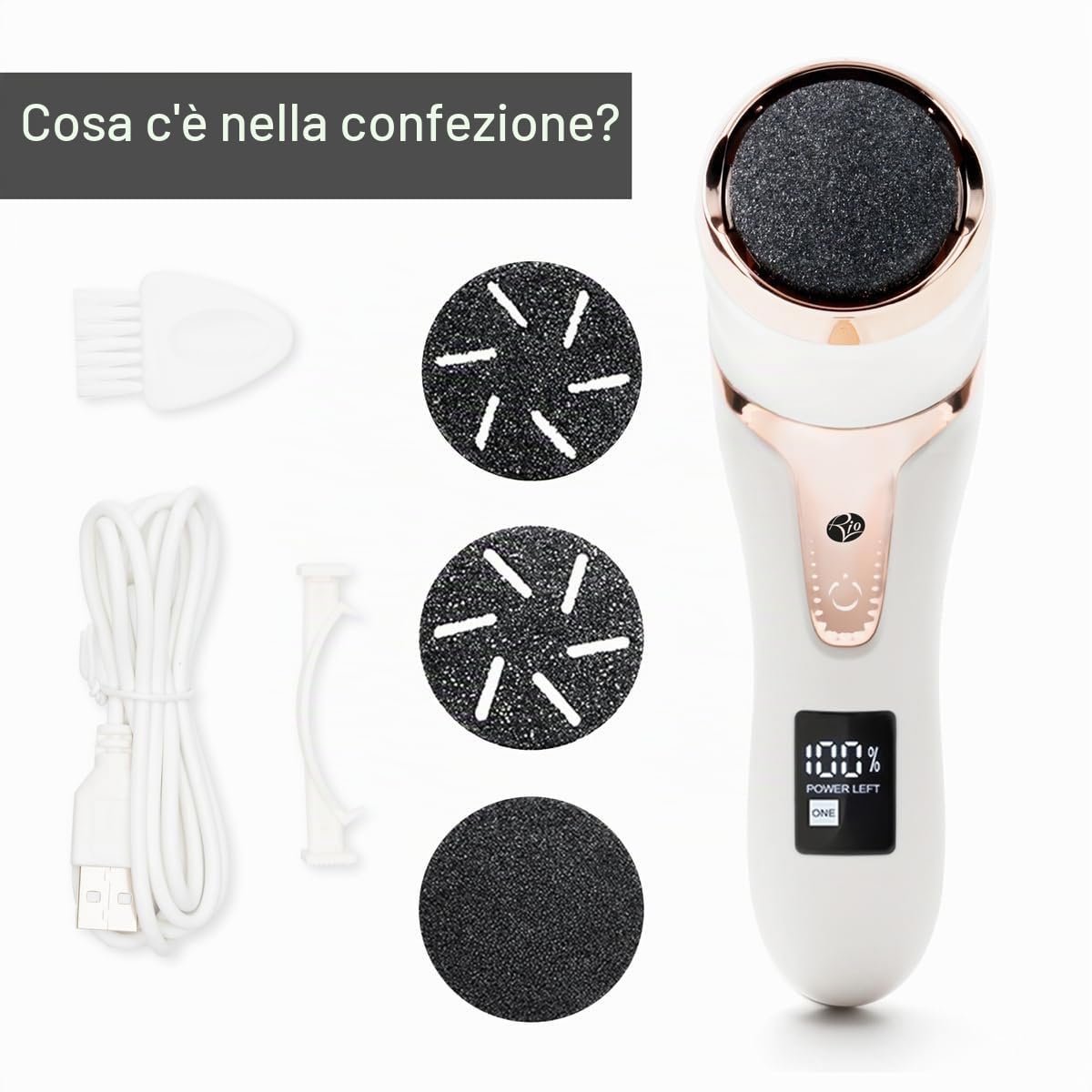 Rio The Beauty Specialist Pedicure Elettrico, con Aspiratore per residui, Piedi Lisci, Lima Calli, Talloni screpolati, Tre testine, Resistente all'acqua 100%, 80 min autonomia, USB, PEDI5