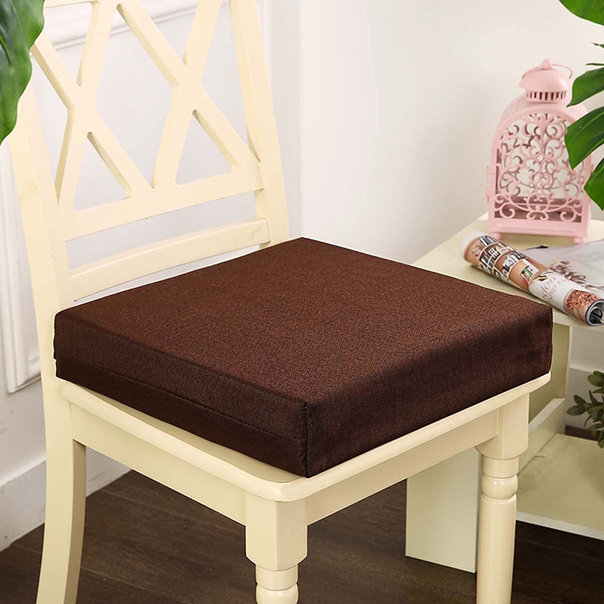 Cojines de asiento para silla, gruesos 5/8/10 cm, cojines cuadrados suaves, cojines de comedor para interiores y exteriores (45 x 45 x 10 cm), color marrón oscuro