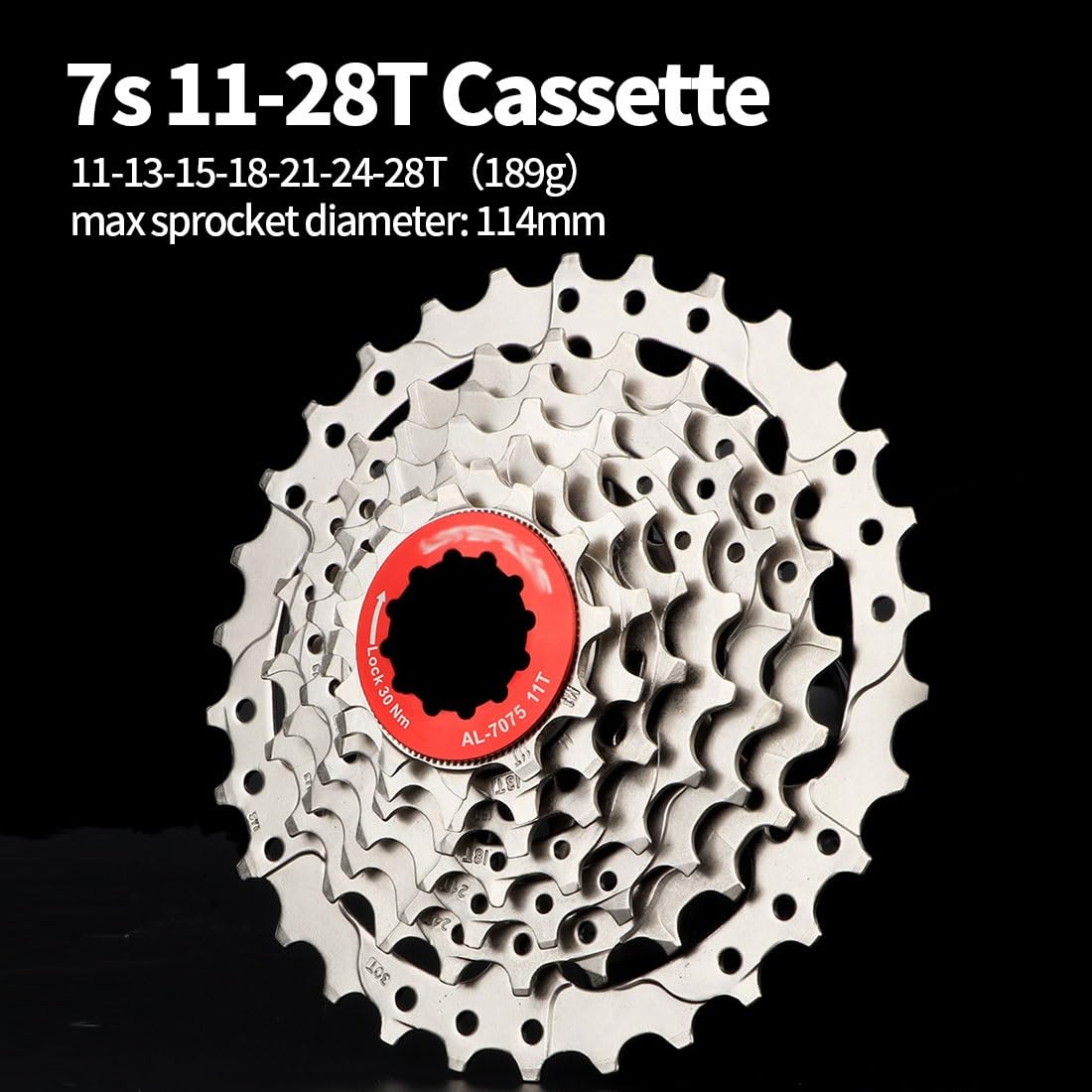 Cassette Externo De 7 Velocidades 7s 11-28T/30T BMX Piñones De Cassette Plegables For Bicicleta, Peso Ligero Plateado
