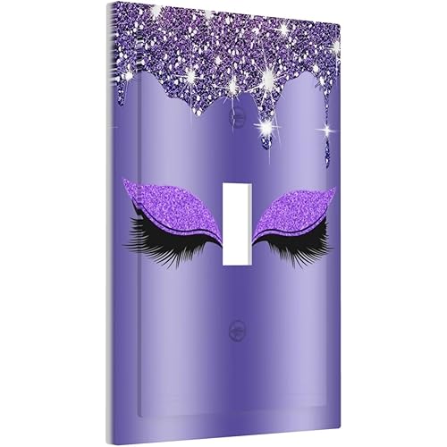 Shiny Diamond Pretty Purple Eye 1 Gang Light Switch Plate Cover Decorative Single Toggle Wallplate Electrical Devcie Switchplates Plastic Faceplate for Kitchen Bathroom Art Wall Panel Decor