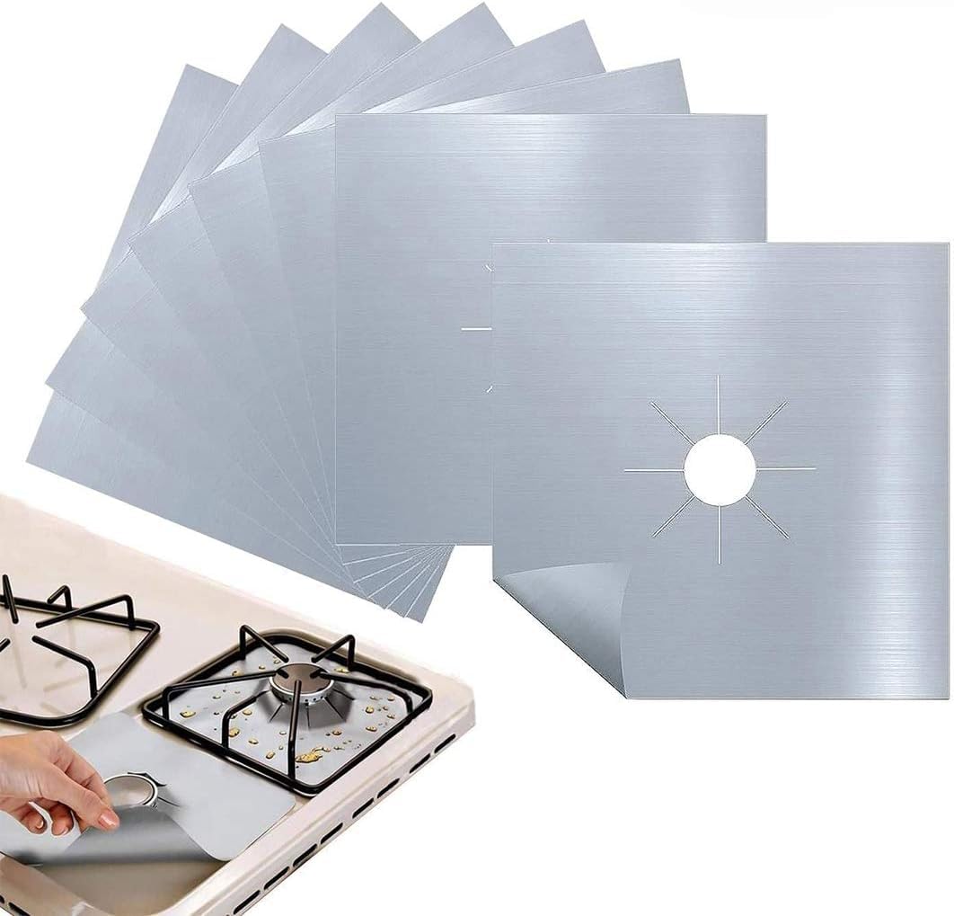 Gas Stove Burner Liners, 4 Pack Non-Stick Reusable Stove Burner Covers, Gas Range Protectors Covers for Kitchen Cooking, Cuttable, Heat-Resistant, Easy to Clean (8PCS)