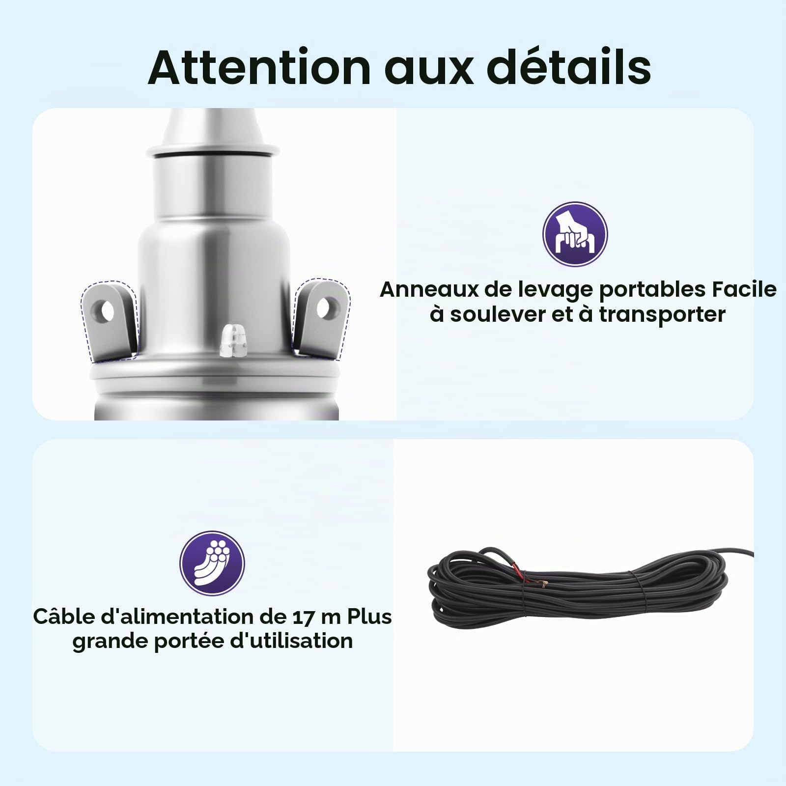 Pompe Immergée, 12V Pompe A Eau, 180W Pompe Immergée Pour Puits, Débit 1,2m³/h, Outil de Pompage pour Jardin et Irrigation (Argent)