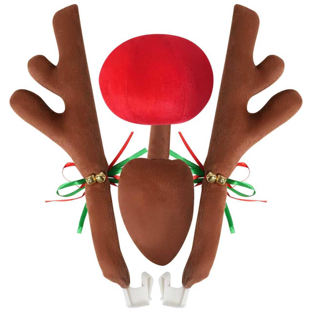 Christmas Car Reindeer Antlers with Red Nose, Tail &amp; Jingle Bells Kit, Vehicle Xmas Decoration Rudolph Reindeer for SUV, Van, Truck