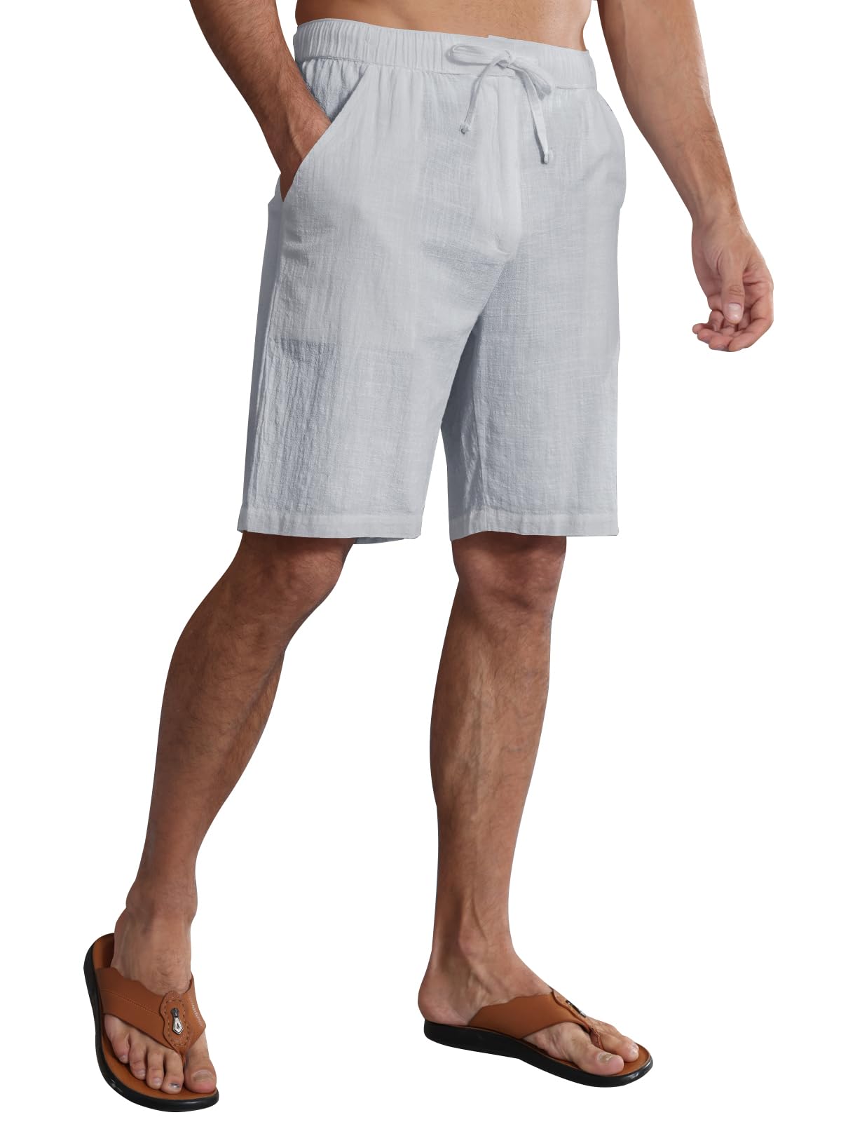 Huayuzh Kurze Hosen Herren Leinen Shorts Sommer Leichte Luftige Lockere Passform Freizeithose Urlaub Strand