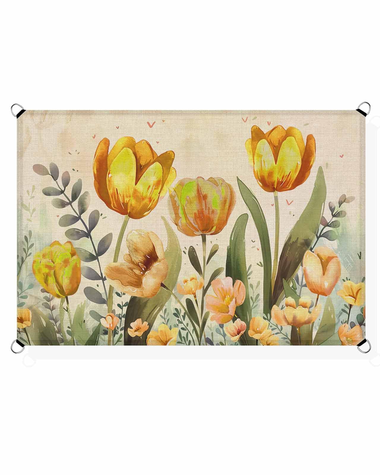 Eucalyptus Floral Sun Sail Shades Rectangle Canopy,Sunlight Block Heavy Duty Curved Backyard Shade Cover,Waterproof Sun Shades for Patios Outdoor,8'x10' Yellow Botanical Blooms Vintage Farmhouse