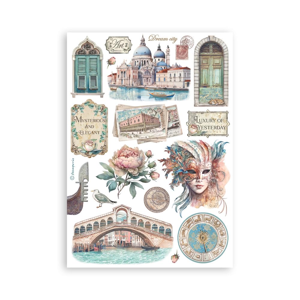 Stamperia - Washi Pad for Scrapbooking, Albums, Card Making, Bullet Journalling and More, Translucent and Easy to Cut, Acid Free, Perfect for Crafts and Gifting (Venice, City of Art) (A5) (8 Sheets)