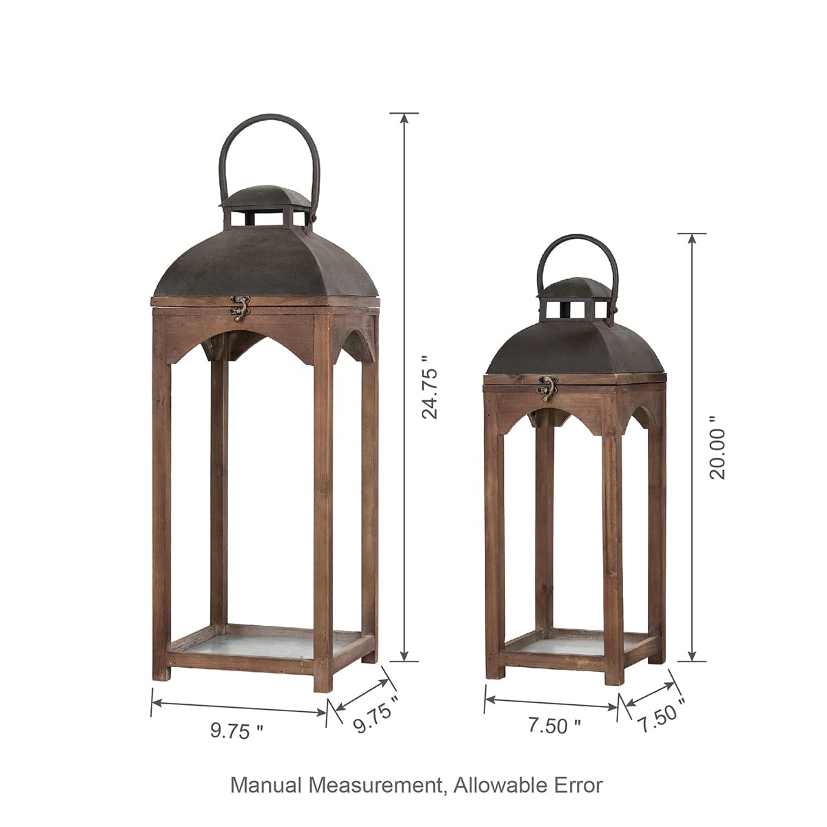 Glitzhome Lanterne decorative per interni, set di 2 lanterne in legno da appendere per camino, patio, portico, pavimento (senza vetro)