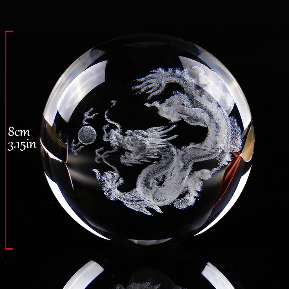 80mm 3D grawerowany smok szklana kula kula Feng Shui dekoracyjna kryształowa kula akcesoria do dekoracji wnętrz (rękodzieło), ze złotą podstawą, 8cm