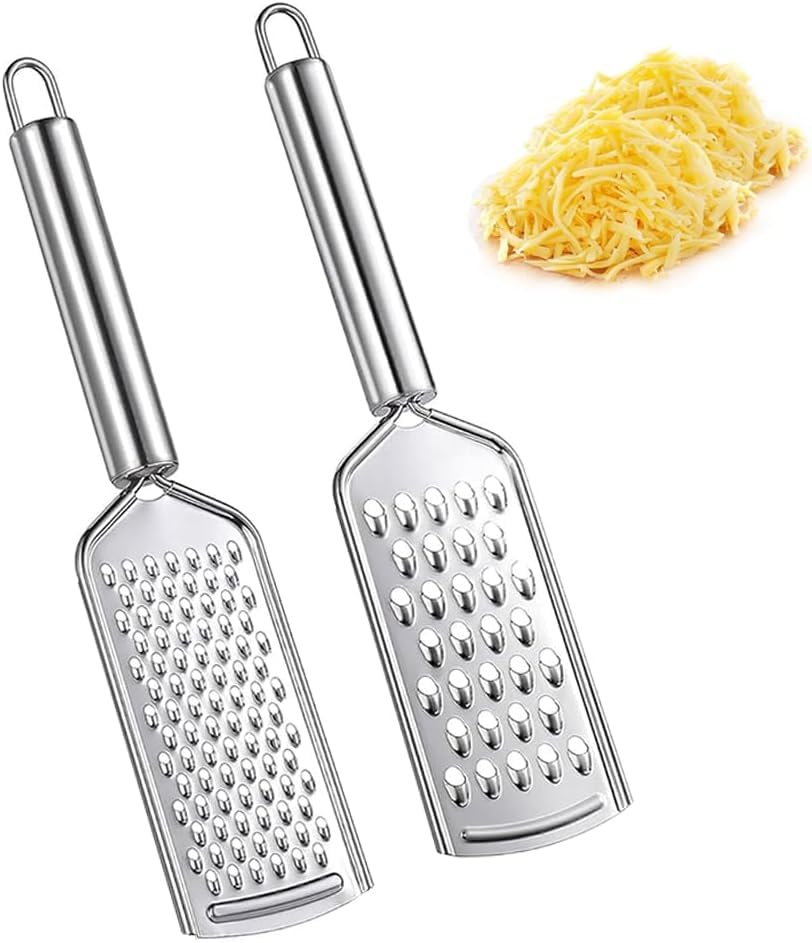 2PCS Kitchen Stainless Steel Cheese Grater with Handle Durable Handheld Food Grater for Cheese Chocolate Carrot Ginger Coconut Nuts