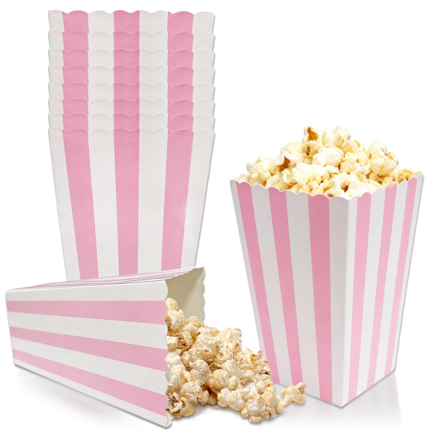 Qxcv 24Pcs Movie Bachelorette Party Decoration - Pink Popcorn Boxes - Pink and White Striped Boxes