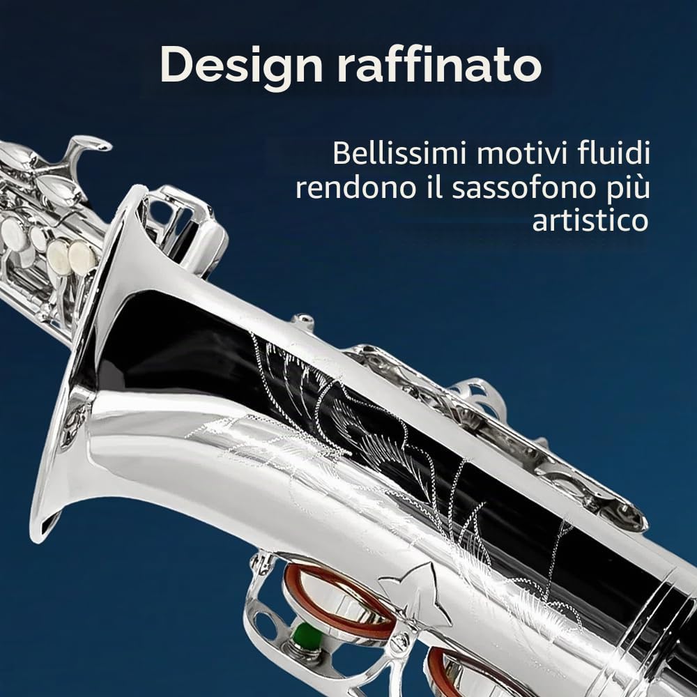 Sassofono contralto in eb professionale, kit completo per principianti, con custodia, bocchino, cinghie, ance e kit di pulizia, perfetto per studenti e adulti (nichel)