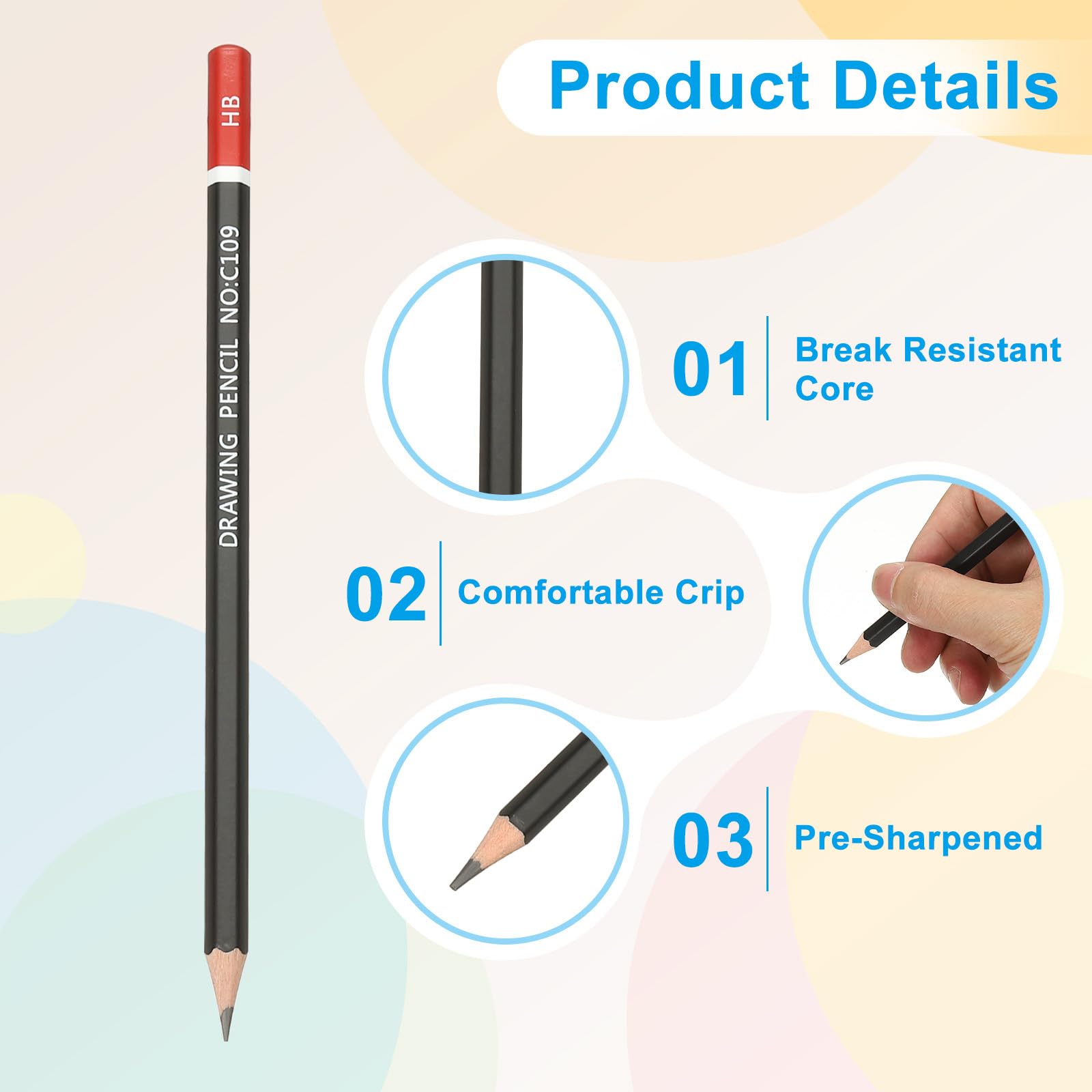 PATIKIL HB Drawing Pencils for Sketching 12PCS Sketch Pencils for Drawing Art Pencils Graphite Wood Pre-sharpened for Drawing Sketching Artists HB Pencils Black Red Rod - Image 4