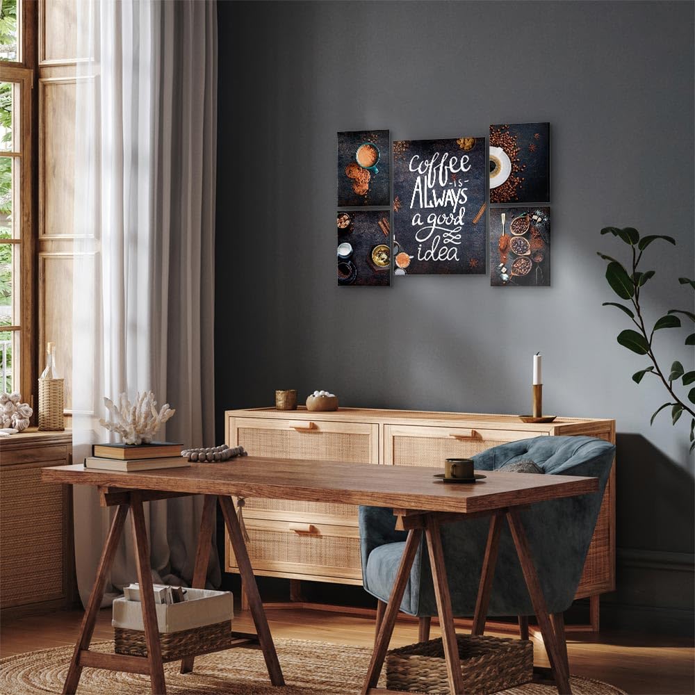 murando - Quadro per la cucina 110x80 cm 5 Pezzi Set Stampa su tela XXL Immagini Moderni Murale Fotografia Grafica Decorazione da parete Quadri Componibili Coffee Caffe j-C-0091-b-m