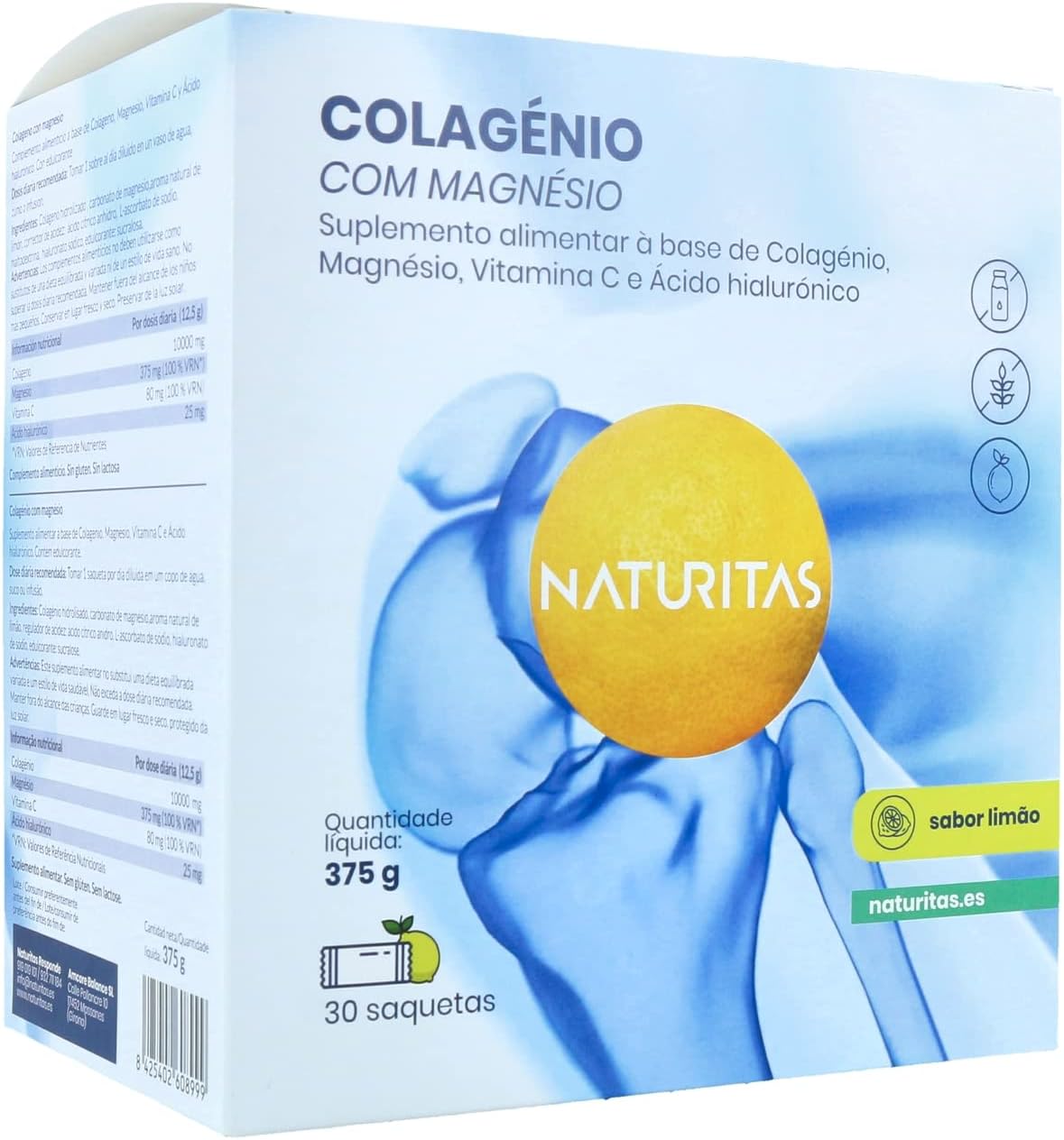 Colágeno con Magnesio sabor Limón 30 Sobres Naturitas | Mantiene huesos, articulaciones y músculos en condiciones normales | Sin gluten | Sin lactosa