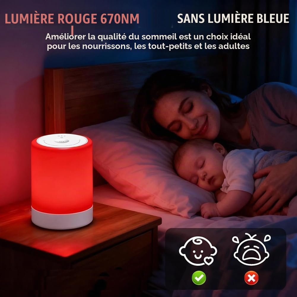 Fonction Aide au Sommeil et Lampe de Lumière du Jour, Thérapie par Lumière Rouge pour Le Sommeil, Lumières Nocturnes Rouges avec Longueur d'onde de 670nm, Type Tactile