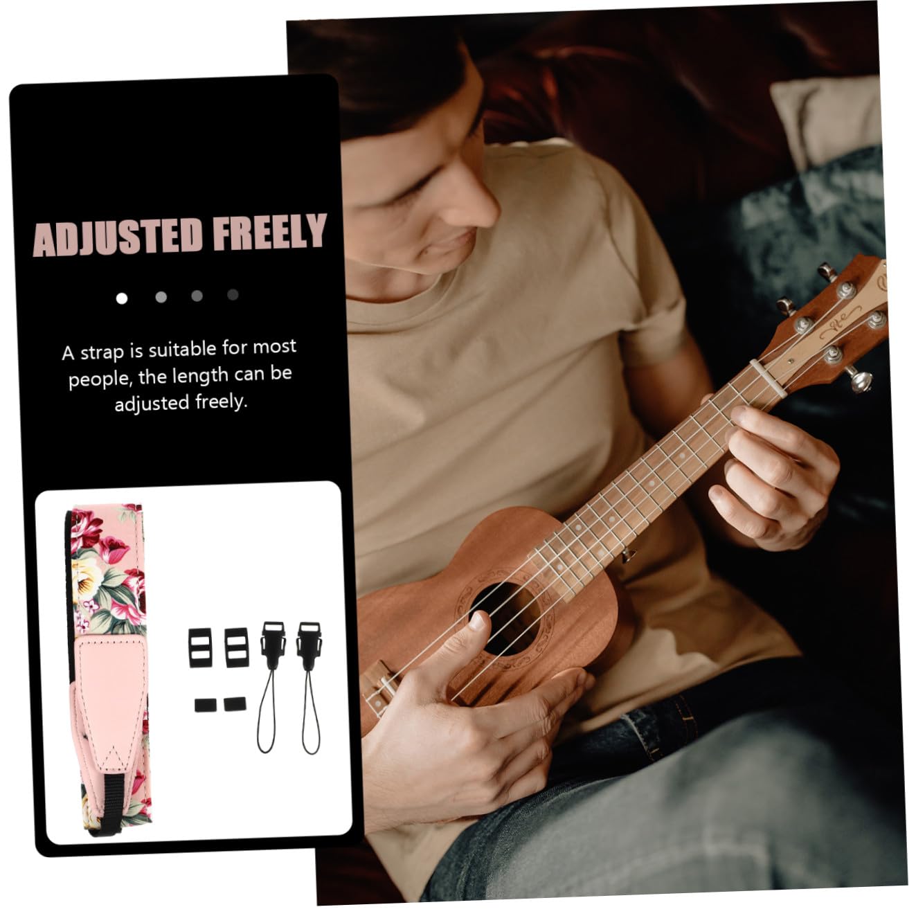 Verstellbarer bei Auftritten und Alltag für Ukulele Zufälliger Stil Nylon Ukulelengurt im Hawaiianischen Stil mit Karabinerhaken und Mehrlagigem Schutz