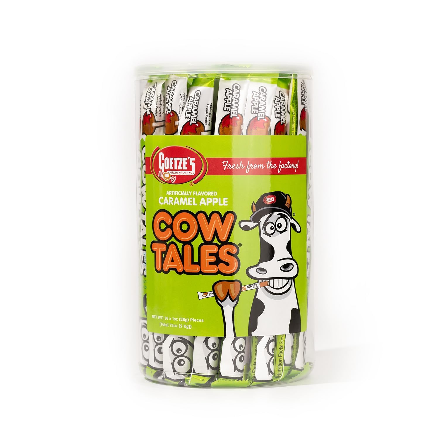 Goetze's Candy Caramel Apple Cow Tales - 2.25 Pound Canister (36 Ounces) - Fresh from the Factory