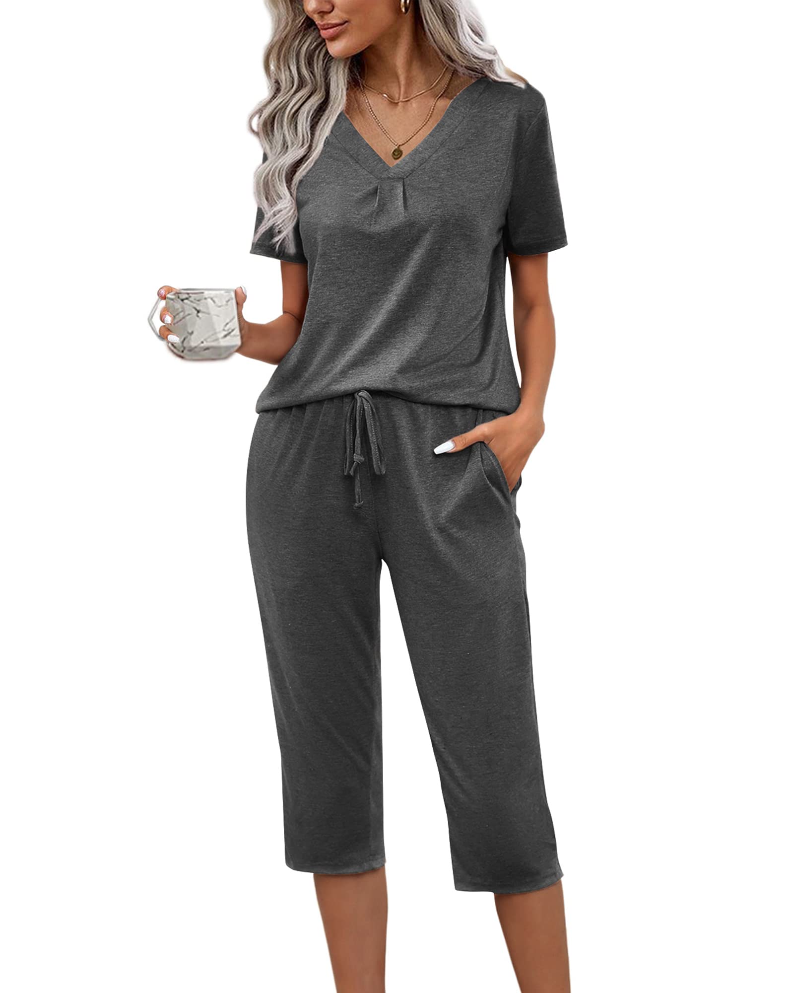 difficort Womens Pajama Sets Long Sleeve Lounge Sets Pjs Sleepwear with Pockets